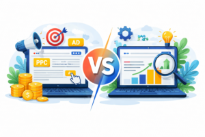 SEO vs paid ads illustration